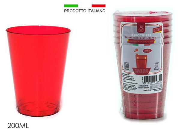 SET 6 BICC. ACQUA ROSSO PLAST. 200 ML ART.980060
