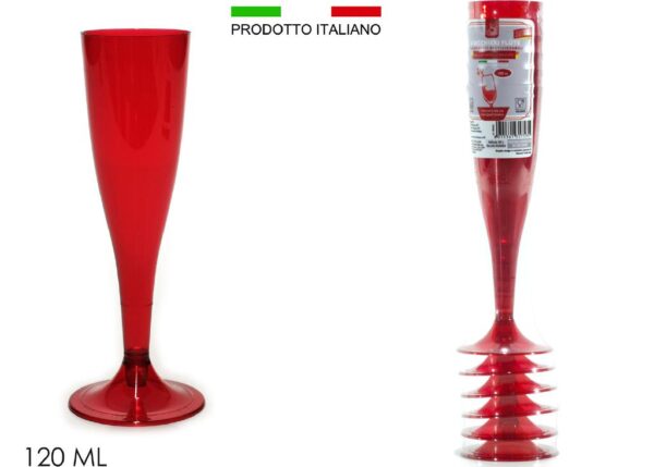 BICCHIERI SET/6 FLUTE ROSSO PLAST. 120ML ART.980062