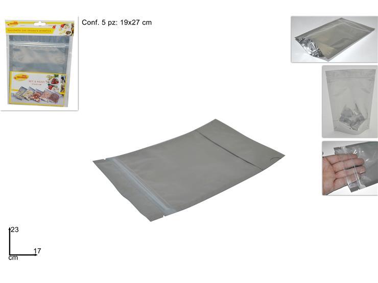 SACCHETTO CON CHIUSURA ERMETICA 17X23CM SET 5PZ ART.15104701@ SACCHETTO CON CHIUSURA ERMETICA 17X23CM SET 5PZ ART.15104701@