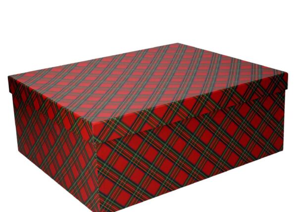 SCATOLA CARTONE 3^ ROSSO SCOZZESE RETTANGOLARE CM25,5X17H9,5 ART.6345250300-6345250000
