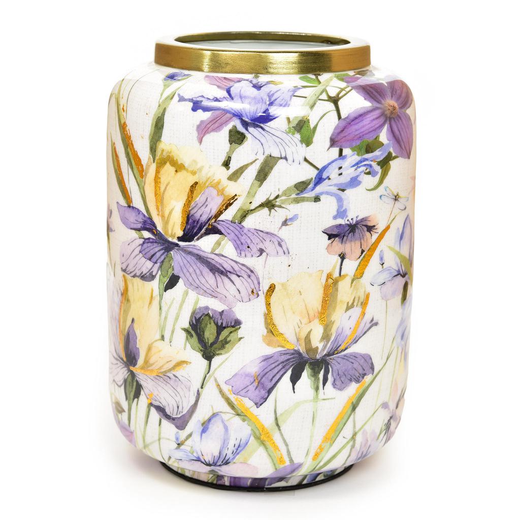 VASO IN METALLO DECORATO ENAMEL ORO 15X15XH.21.5CM ART.21079 - VASO IN METALLO DECORATO ENAMEL ORO 15X15XH.21.5CM ART.21079 -