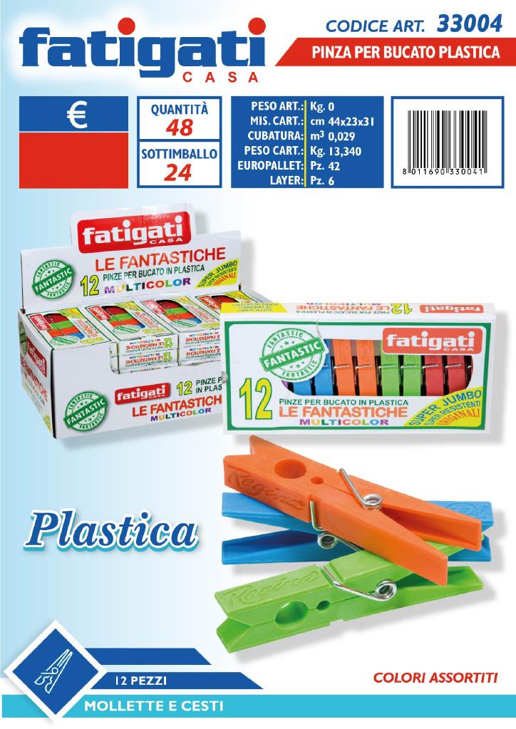 FATIGATI PINZA BUCATO PLASTICA X12PZ COLORATE ART.33004 FATIGATI PINZA BUCATO PLASTICA X12PZ COLORATE ART.33004