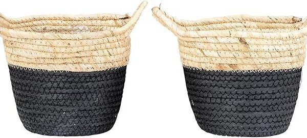 SET 2 CESTINI TONDO NATURALE C/NERO ART.659502