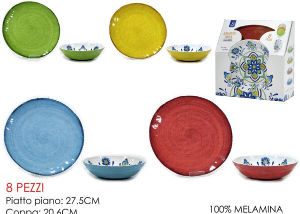 PIATTI SET 8 PZ MELAMINA MIX ART.758605