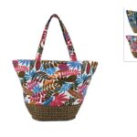 BORSA MARE FANT.FOGLIE C/BASE TESS. INTRECCIATO 2COL.