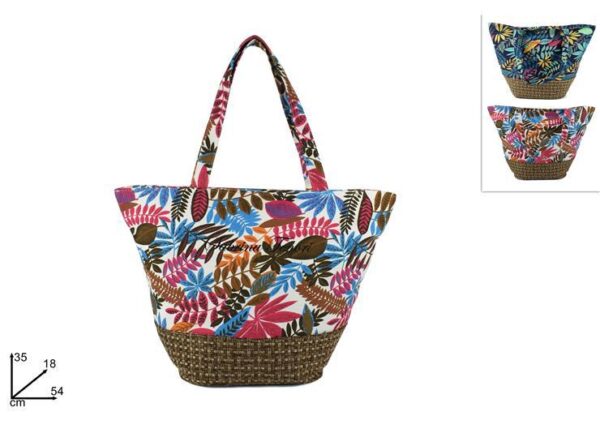 BORSA MARE FANT.FOGLIE C/BASE TESS. INTRECCIATO 2COL.