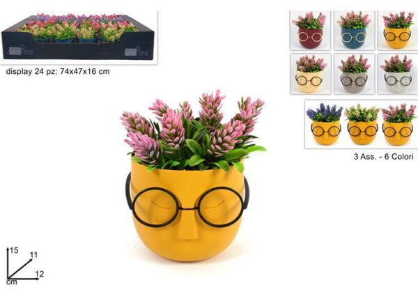 VASO C/OCCHIALI C/PIANTA 3 ASS. 6 COL. EVA5670 ART.DEV21002661