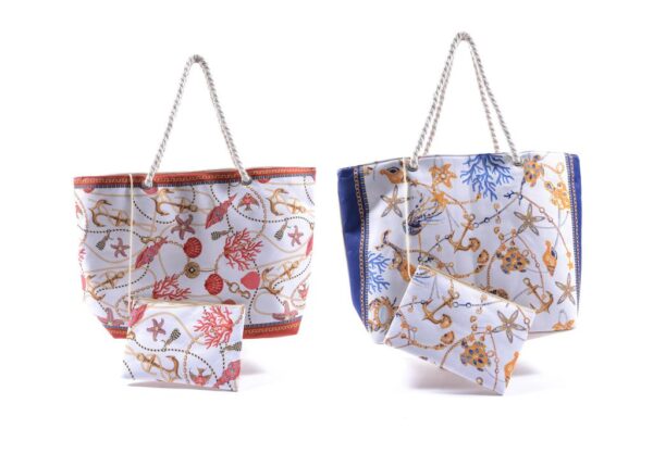 BORSA MARE IN TESSUTO 56X16X36CM CON POCHETTE 24X16CM DECORI ASS.ART.46495 -