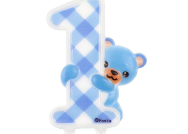 CANDELA TEDDY 1Â°COMPLEANNO BLU PF-SJNM