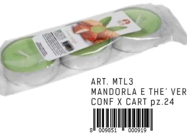 MAXI TEALIGHT PROFUMATO DA 3 PZ MANDORLA E THE VERDE