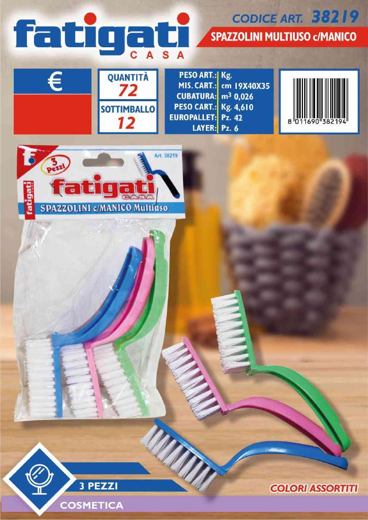FATIGATI SPAZZOLINI MULTIUSO 3PZ C/MANICO ART.38219 FATIGATI SPAZZOLINI MULTIUSO 3PZ C/MANICO ART.38219
