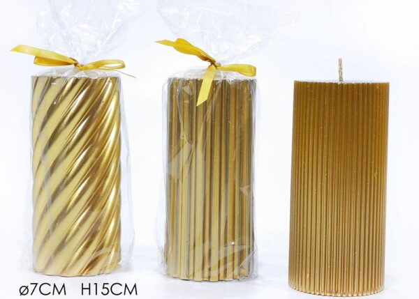 CANDELA CILINDRO DIAM.7XH15CM ORO 3ASS ART.391003