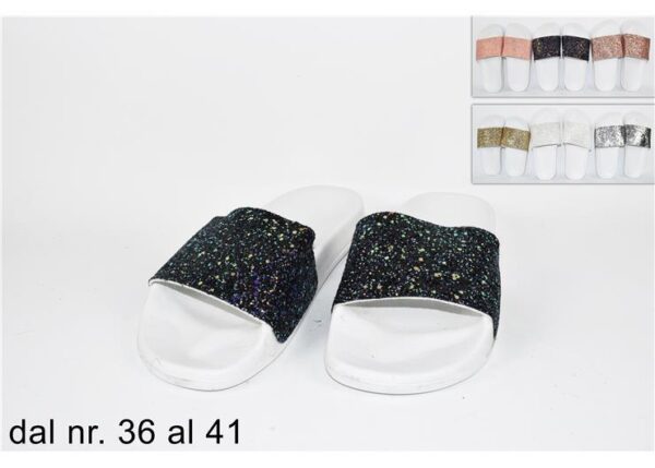 CIABATTA DONNA FASCIA GLITTERSUOLA BIANCA 36-41(F1,305)@