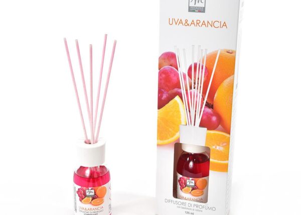 DIFFUSORE DI ESSENZA C/BACCHETTI IN COTONE 125 ML UVA E ARANCIA ART.16484 -