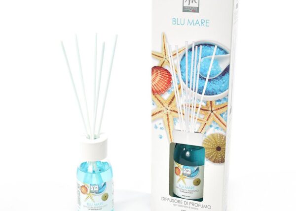 DIFFUSORE DI ESSENZA C/BACCHETTI IN COTONE 125 ML BLU MARE ART. 28449 -