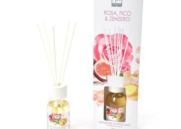 DIFFUSORE DI ESSENZA C/BACCHETTI IN COTONE 125 ML FICO - ROSA - ZENZERO ART.30494 -