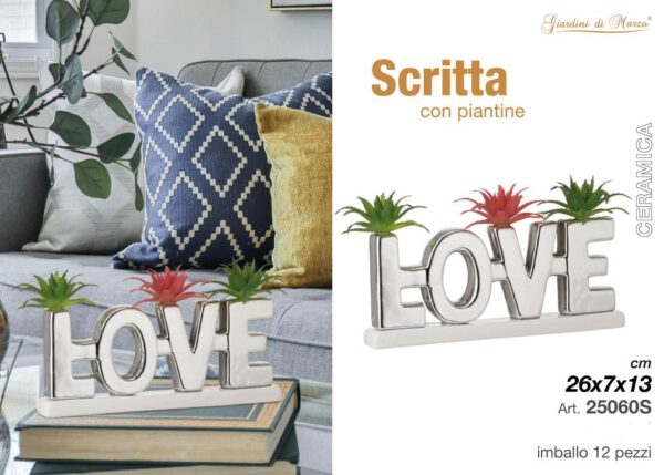 LINEA HOME DECORAZIONI - SCRITTA LOVE SILVER CON PIANTINE ART.25060S