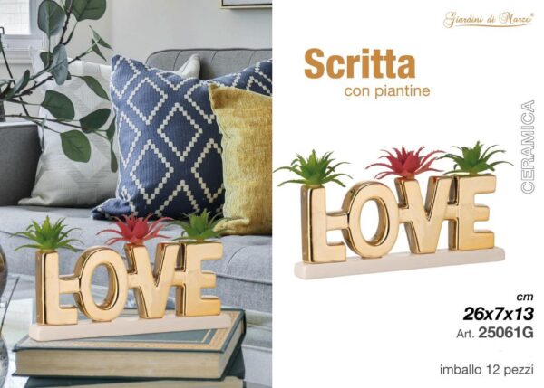 LINEA HOME DECORAZIONI - SCRITTA LOVE GOLD CON PIANTINA ART.25061G