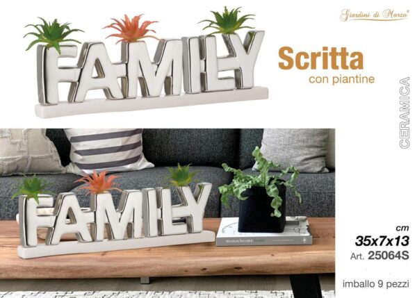 LINEA HOME DECORAZIONI - SCRITTA FAMILY SILVER CON PIANTINE ART.25064S