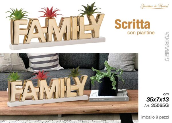 LINEA HOME DECORAZIONI - SCRITTA FAMILY GOLD CON PIANTINE ART.25065G