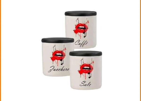 LINEA HOME - TRIS BARATTOLI CERAMICA LABBRA ROSSA ART.BC067