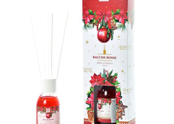 DIFFUSORE DI ESSENZA CHRISTMAS DREAM - 125 ML BACCHE ROSSE C/BACCHETTI IN COTONE ART.99187 -