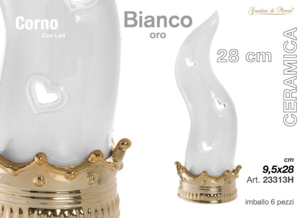 LINEA CORNI - CORNO BIANCO/ORO C/LED GRANDE 28 CM ART.23313H