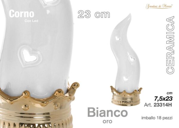LINEA CORNI - CORNO BIANCO/ORO C/LED MEDIO 23 CM ART.23314H