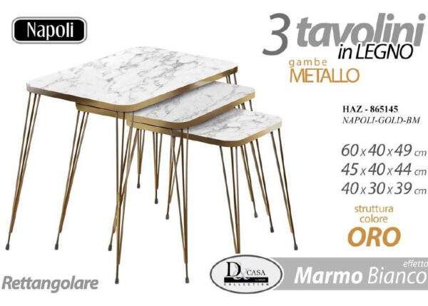 TAVOLO RETT. BIA-ORO GRANDE NAPOLI-GOLD-WM 60X40X50CM ART.865145