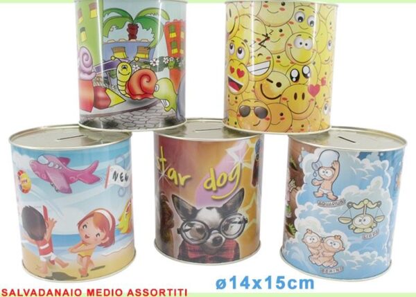 SALVADANAIO LATTA MEDIO PERSONAGGI VARI 12X16 $