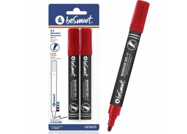 MARCATORI PUNTA TONDA ROSSO IN BLISTER DA 2 BE SMART