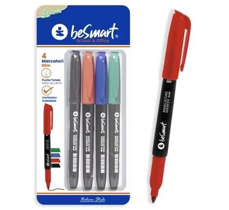 MARCATORI SLIM COLORI ASSORTITI IN BLISTER DA 4 BE SMART ART.01290016