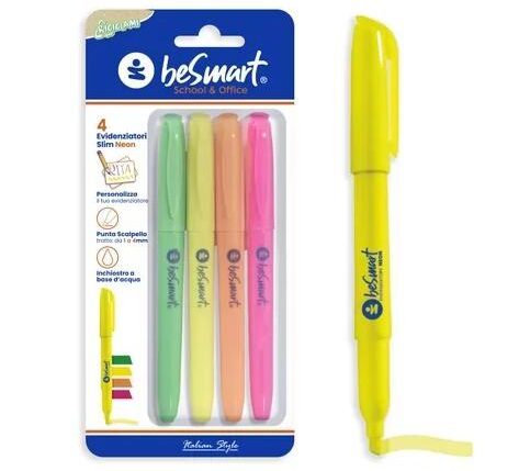 EVIDENZIATORI SLIM NEON IN BLISTER DA 4 PEZZI BE SMART ART.01020022