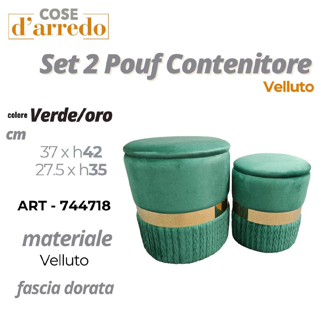 POUF CONTENITORE VELLUTO VERDE E ORO 37XH42CM ART.744718-745067 POUF CONTENITORE VELLUTO VERDE E ORO 37XH42CM ART.744718-745067