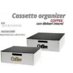 PORTACIALDE COFFEE MDF BIANCO/TOP VETRO NERO CON DIVISORI DESIGN ORO/NERO 30X30XH10 CM ART.746040