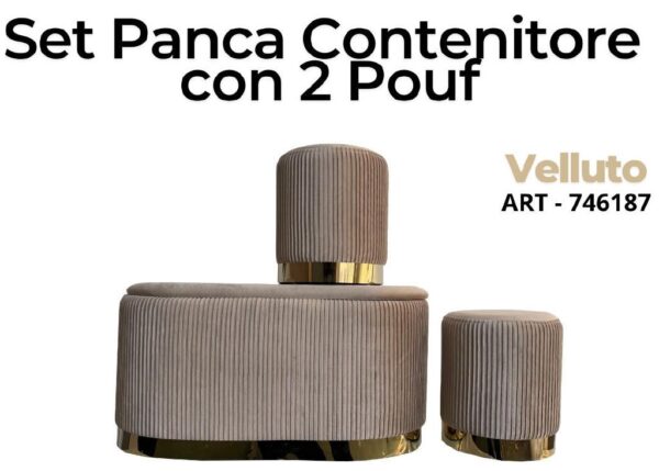 POUF VELLUTO TORTORA E ORO 29X29XH35 CM ART.746187-746262