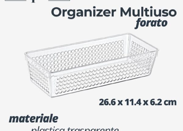 ORGANIZER MULTIUSO FORATO TRASPARENTE IN PS 26.6X11.4X6.2 CM ART.746422