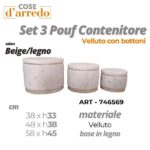 POUF CONTENITORE CON BOTTONI IN VELLUTO BEIGE DIAM.58CM ART.746569-746620