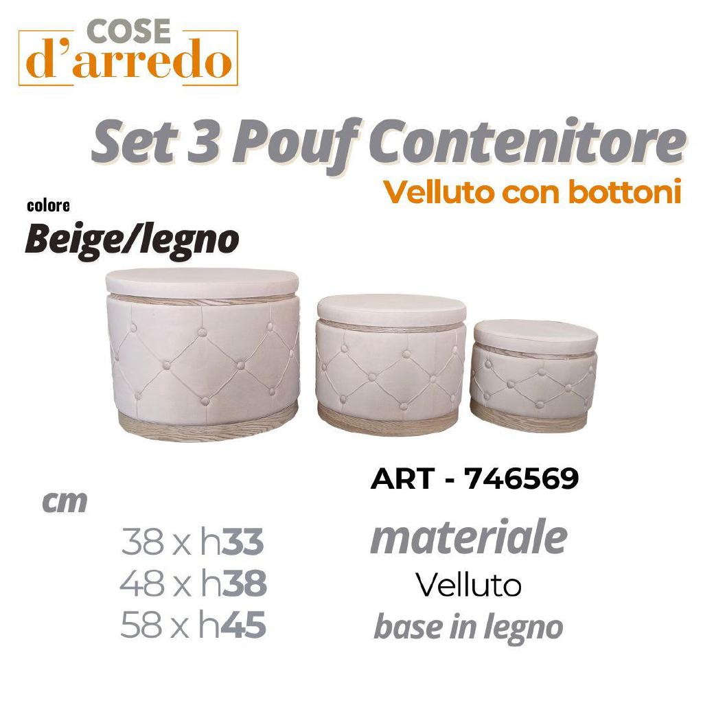 POUF CONTENITORE CON BOTTONI IN VELLUTO BEIGE DIAM.58CM ART.746569-746620 POUF CONTENITORE CON BOTTONI IN VELLUTO BEIGE DIAM.58CM ART.746569-746620
