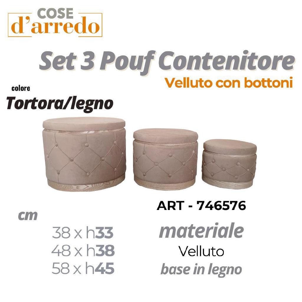 POUF CONTENITORE CON BOTTONI IN VELLUTO TORTORA DIAM.38CM ART.746576 POUF CONTENITORE CON BOTTONI IN VELLUTO TORTORA DIAM.38CM ART.746576
