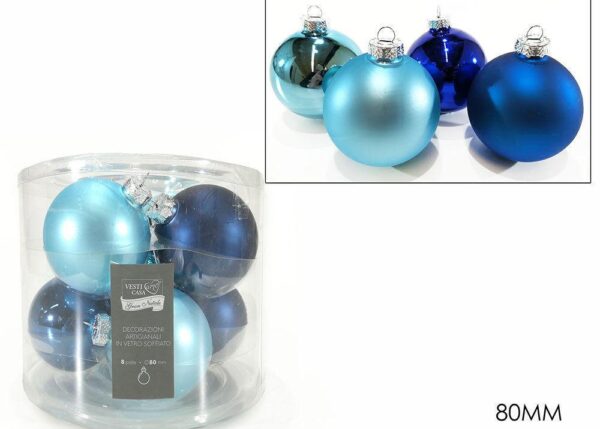 PALLE DI NATALE VETRO SET 8 80MM BLUE ASS ART.480657