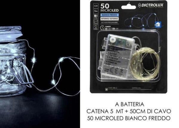 CATENA 50 MICROLED B/O C/TIMER BIANCO FREDDO ART.405836