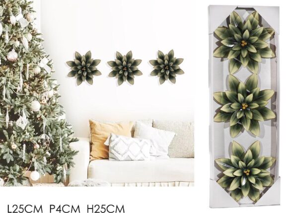 DECORAZIONE A MURO SET 3PZ 25X25XH4CM FIORE VERDE ART.539214