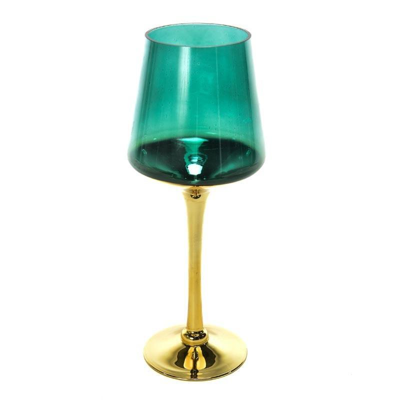 PORTACANDELA IN VETRO ORO VERDE DIAM.14XH.35CM ART.55777 - PORTACANDELA IN VETRO ORO VERDE DIAM.14XH.35CM ART.55777 -