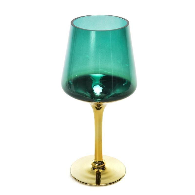 PORTACANDELA IN VETRO ORO VERDE DIAM.14XH.30CM ART.55784 - PORTACANDELA IN VETRO ORO VERDE DIAM.14XH.30CM ART.55784 -