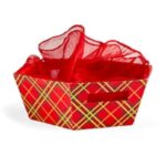 CESTO IN CARTA LAMINATA ORO PER CONFEZIONI NATALIZE CON SACCO IN ORGANZA 37,5X32,5XH.12CM ART.77489 -