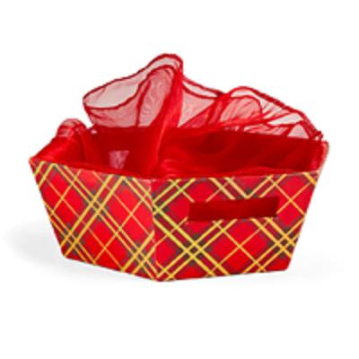 CESTO IN CARTA LAMINATA ORO PER CONFEZIONI NATALIZE CON SACCO IN ORGANZA 37,5X32,5XH.12CM ART.77489 -