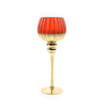 PORTACANDELA ORO ROSSO IN VETRO D.13XH.40 CM ART.52810 - PORTACANDELA ORO ROSSO IN VETRO D.13XH.40 CM ART.52810 -
