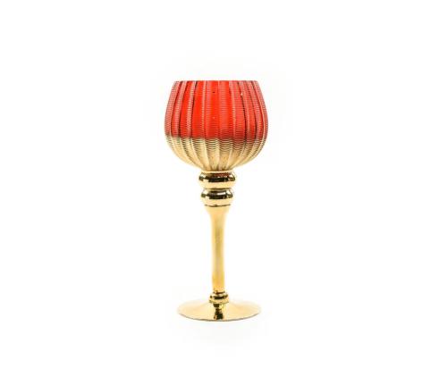 PORTACANDELA ORO ROSSO IN VETRO D.13XH.30 CM ART.52834 - PORTACANDELA ORO ROSSO IN VETRO D.13XH.30 CM ART.52834 -