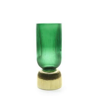 VASO PORTACANDELA ORO VERDE IN VETRO D.12XH.33 CM ART.53084 -